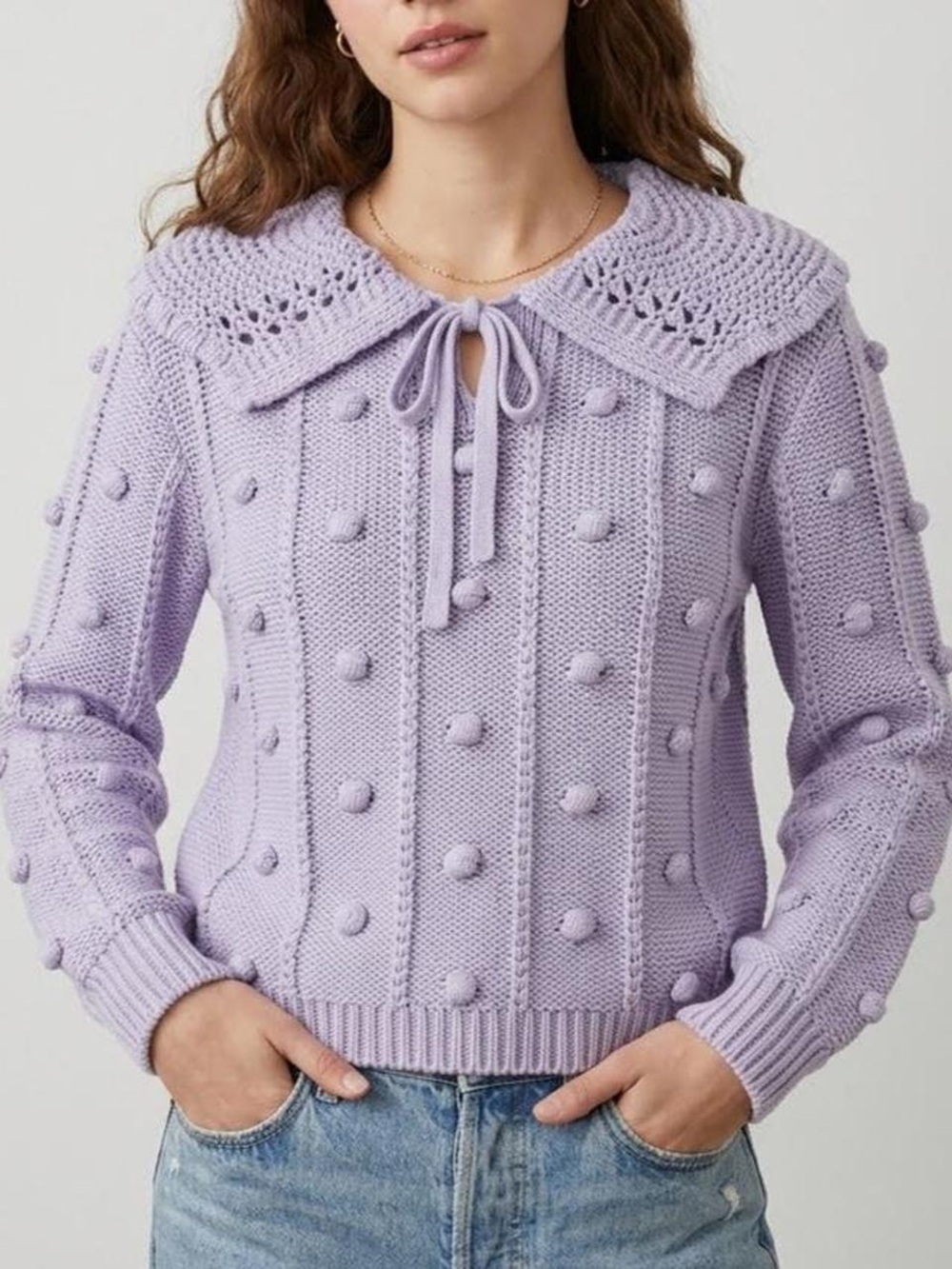 Sandy Liang x Target Small Lilac Knit Sweater Crocheted Peter Pan Collar Bow Tie